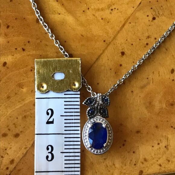 Genuine Blue Spinel Blue Sapphire Sterling Silver Pendant - Picture 3 of 7